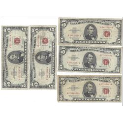 1963 $5 Red Seal Bill Lot of 5