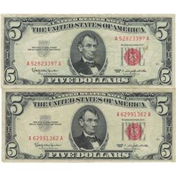 1963 $5 Red Seal Bill Lot of 2