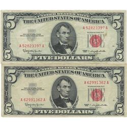 1963 $5 Red Seal Bill Lot of 2