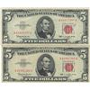 Image 1 : 1963 $5 Red Seal Bill Lot of 2