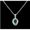 Image 2 : 14KT White Gold 2.21 ctw Emerald and Diamond Pendant With Chain