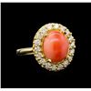 Image 1 : 14KT Yellow Gold 3.20 ctw Coral and Diamond Ring