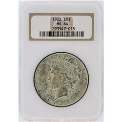 1922 NGC MS64 Peace Silver Dollar