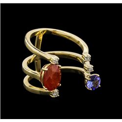 14KT Yellow Gold 1.76 ctw Orange Sapphire, Tanzanite and Diamond Ring