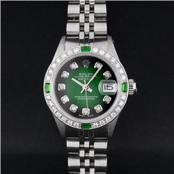 Rolex Stainless Steel Diamond and Emerald DateJust Watch