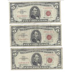 1963 $5 Red Seal Bill Lot of 3