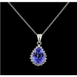 4.90 ctw Tanzanite and Diamond Pendant With Chain - 14KT White Gold