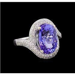 6.47 ctw Tanzanite and Diamond Ring - 14KT White Gold