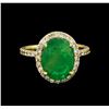 Image 2 : 14KT Yellow Gold 3.01 ctw Emerald and Diamond Ring