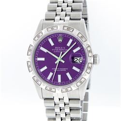 Rolex Stainless Steel Purple Index Pyramid Diamond DateJust Men's Watch