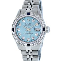 Rolex Stainless Steel Diamond and Sapphire DateJust Ladies Watch