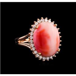 9.51 ctw Coral and Diamond Ring - 14KT Rose Gold