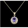 Image 1 : 2.62 ctw Tanzanite and Diamond Pendant With Chain - 14KT Yellow Gold