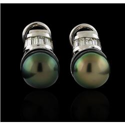 Tahitian Pearl and Diamond Earrings - 14KT White Gold