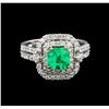 Image 2 : 14KT White Gold 1.24 ctw Emerald and Diamond Ring