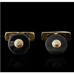 18KT Yellow Gold Onyx and Diamond Cuff Links