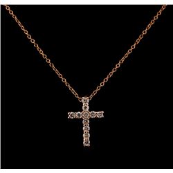 0.39 ctw Diamond Cross Pendant With Chain - 14KT Rose Gold