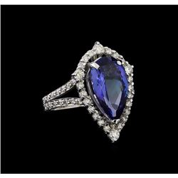 4.52 ctw Tanzanite and Diamond Ring - 14KT White Gold