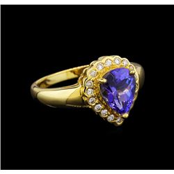 18KT Yellow Gold 1.70 ctw Tanzanite and Diamond Ring