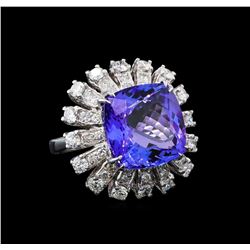 GIA Cert 11.86 ctw Tanzanite and Diamond Ring - 14KT White Gold