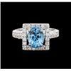 Image 2 : 4.07 ctw Blue Zircon and Diamond Ring - 18KT White Gold