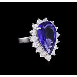 14KT White Gold GIA Certified 7.53 ctw Tanzanite and Diamond Ring