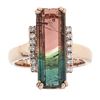 Image 1 : 5.50 ctw Watermelon Tourmaline and Diamond Ring - 14KT Rose Gold