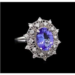 3.62 ctw Tanzanite and Diamond Ring - 14KT White Gold