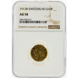 1913-B NGC AU58 Switzerland 10F Gold Coin