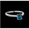 Image 1 : 1.22 ctw Blue Zircon and Diamond Ring - 18KT White Gold