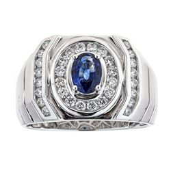 0.87 ctw Sapphire and Diamond Ring - 14KT White Gold