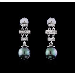 Pearl and Diamond Earrings - 14KT White Gold