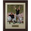 Image 1 : Phil Mickelson Unsigned 2004 Masters Jump 2 Pose 11X14 Leather Framed