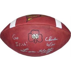 Lou Holtz Signed Official Wilson Notre Dame Logo Football "Go Irish" W/Charlie Weis- Steiner Hologra