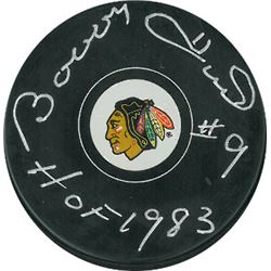 Bobby Hull Signed Chicago Blackhawks Hockey Puck HOF 1983