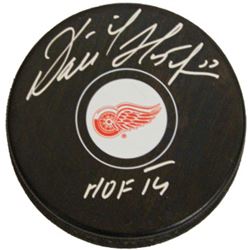 Dominik Hasek Signed Detroit Red Wings Hockey Puck HOF 14