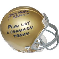 Johnny Lattner Signed Notre Dame Fighting Irish Play Like A Champion Logo Mini Helmet Heisman '53