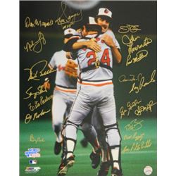 Baltimore Orioles Signed 1983 World Series Champs 16X20 Photo Dempsey/Mcgregor Celebration Hug W/18 