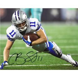 Cole Beasley Signed Dallas Cowboys 8X10 Color Photo #11 (Black Sig-White Jersey-Diving)