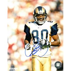 Isaac Bruce Signed St. Louis Rams 8X10 Photo (White Jersey Close Up)