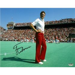 Tom Osborne Signed Nebraska Cornhuskers 8X10 Photo On Field (Bottom Sig) (3X National Champ)