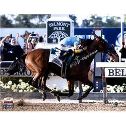 American Pharoah Signed 11X14 Photo 2015 Belmont Stakes Finish Line Horse Racing Triple Crown With V