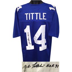 Y.A. Tittle Signed New York Giants Blue TB Prostyle Jersey HOF 71