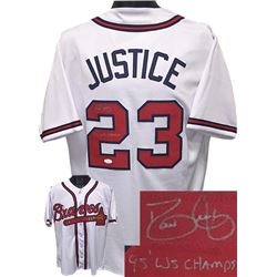 Dave Justice Signed Atlanta Braves White Prostyle Jersey 95 WS Champs XL- JSA Hologram