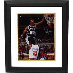 David Robinson Signed San Antonio Spurs 16X20 Photo Custom Framed Dunk Over Wilkins