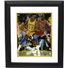 Image 1 : Magic Johnson Signed Los Angeles Lakers 8X10 Photo Custom Framed (Yellow Jersey Post Up Dribble Vert