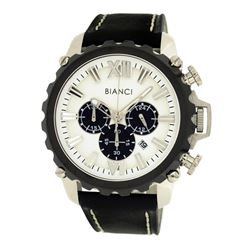 Roberto Bianci Men's Sports Chronograph Watch With White Face And Black Leather Band-5449MCHR
