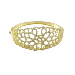 Gold Tone Sterling Silver Wide Filigree Bangle With White CZ's-60M