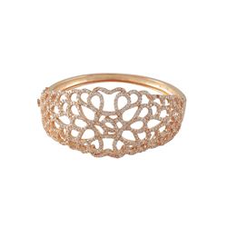 Rose Tone Sterling Silver Wide Filigree Bangle With White CZ's-60M