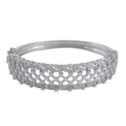Sterling Silver Bangle With White CZ's Diamond Filigree Design-60M